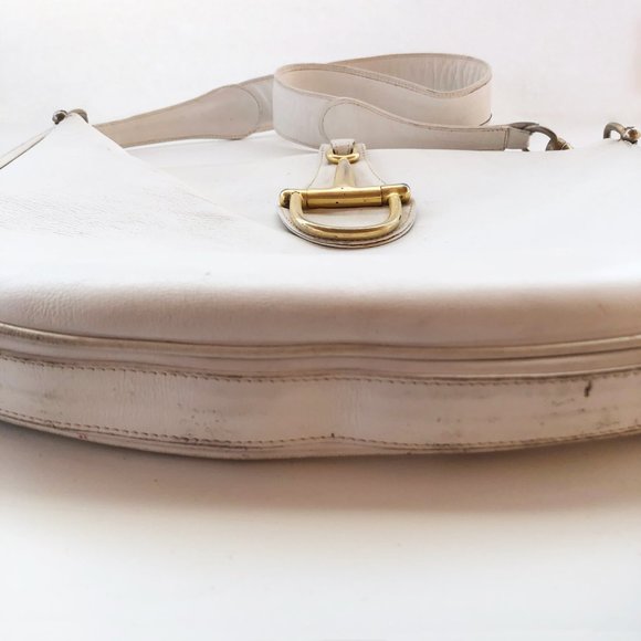 VINTAGE GUCCI WHITE LEATHER BAG HUGE HORSE BIT 60s - Picture 3 of 9